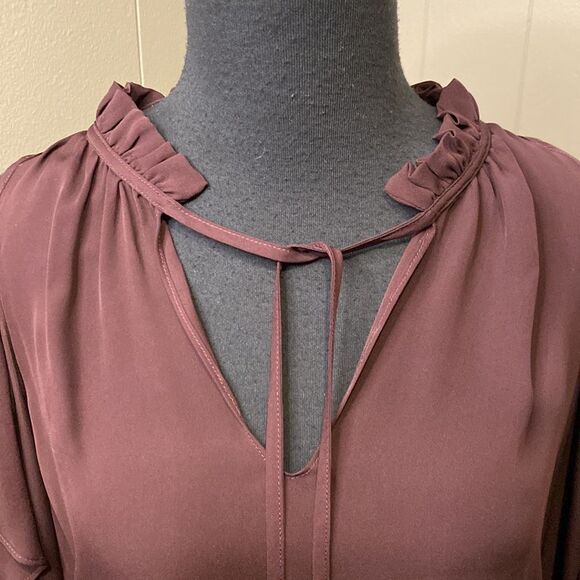 Parker Small Marjorie Long Sleeve Cold Exposed Shoulder Ruffle Blouse Purple - Picture 3 of 9